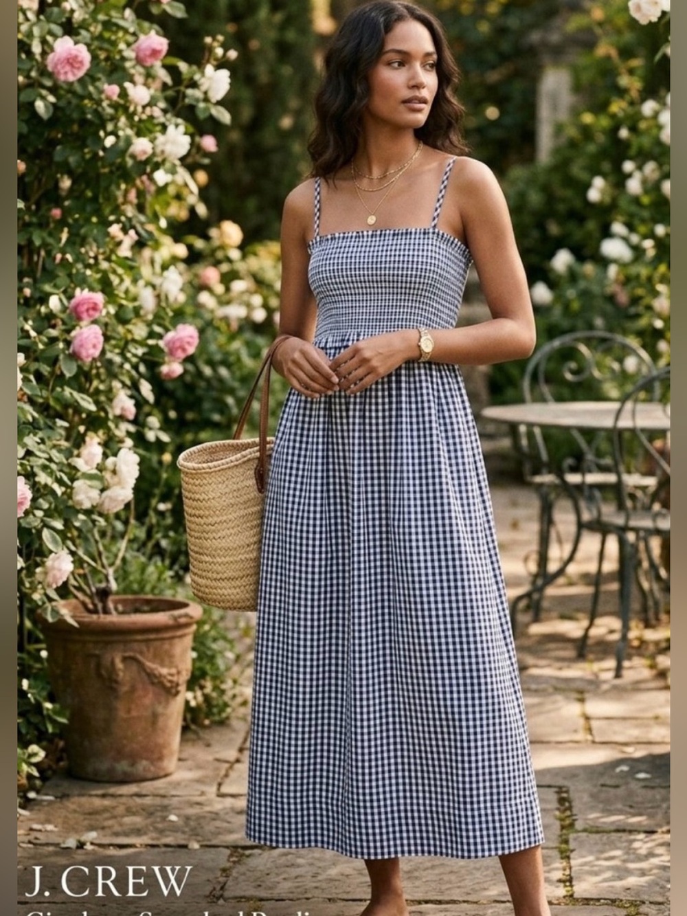 J.Crew Smocked Cotton Poplin Dress in Gingham | Small